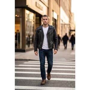 VTG Rare Polo Ralph Lauren Blk Leather Biker Jkt W/embroidery On Back XL Retro